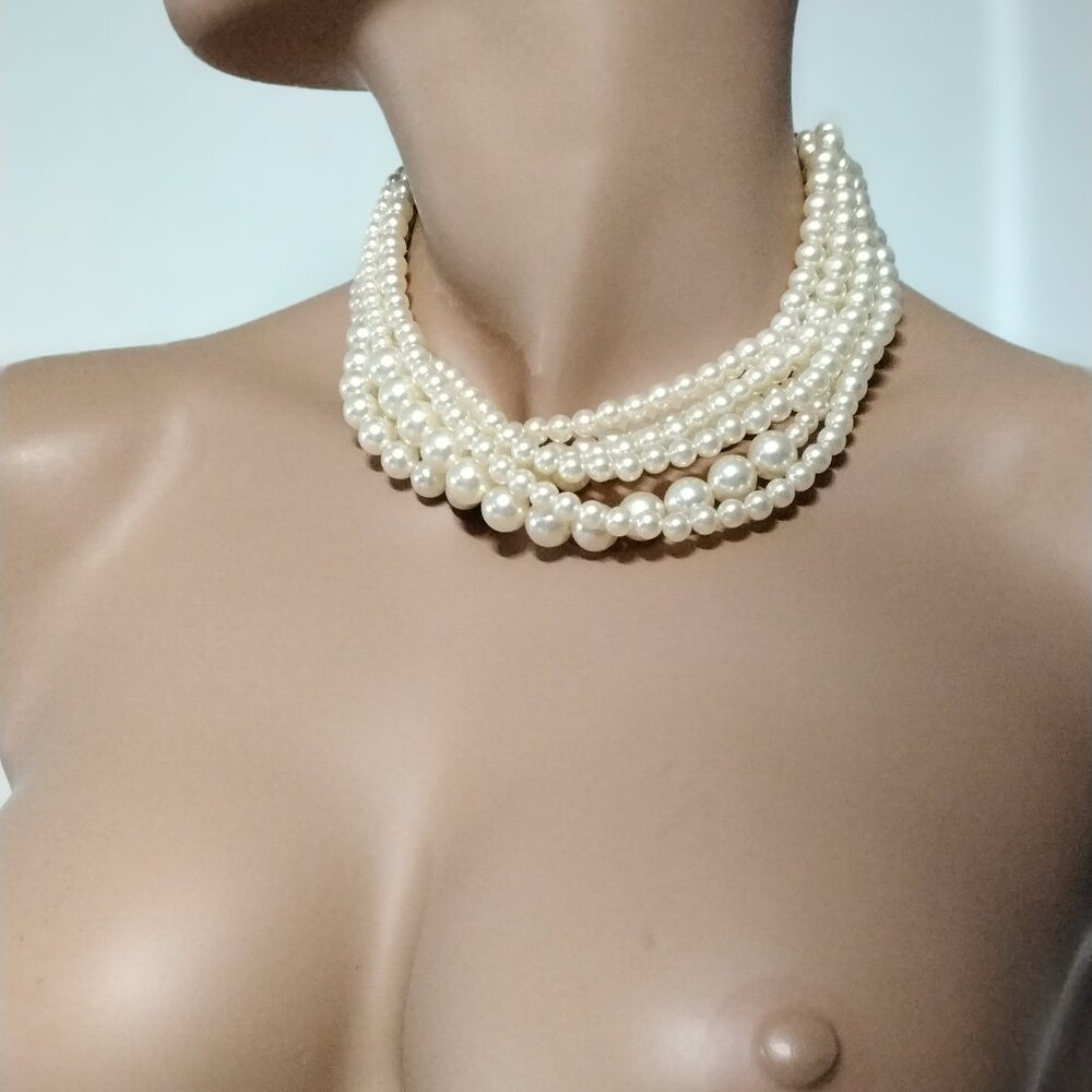 Vintage Faux Pearls Beads necklace 18" length Chocked Chunky Elegant Classic 001 - Picture 9 of 14